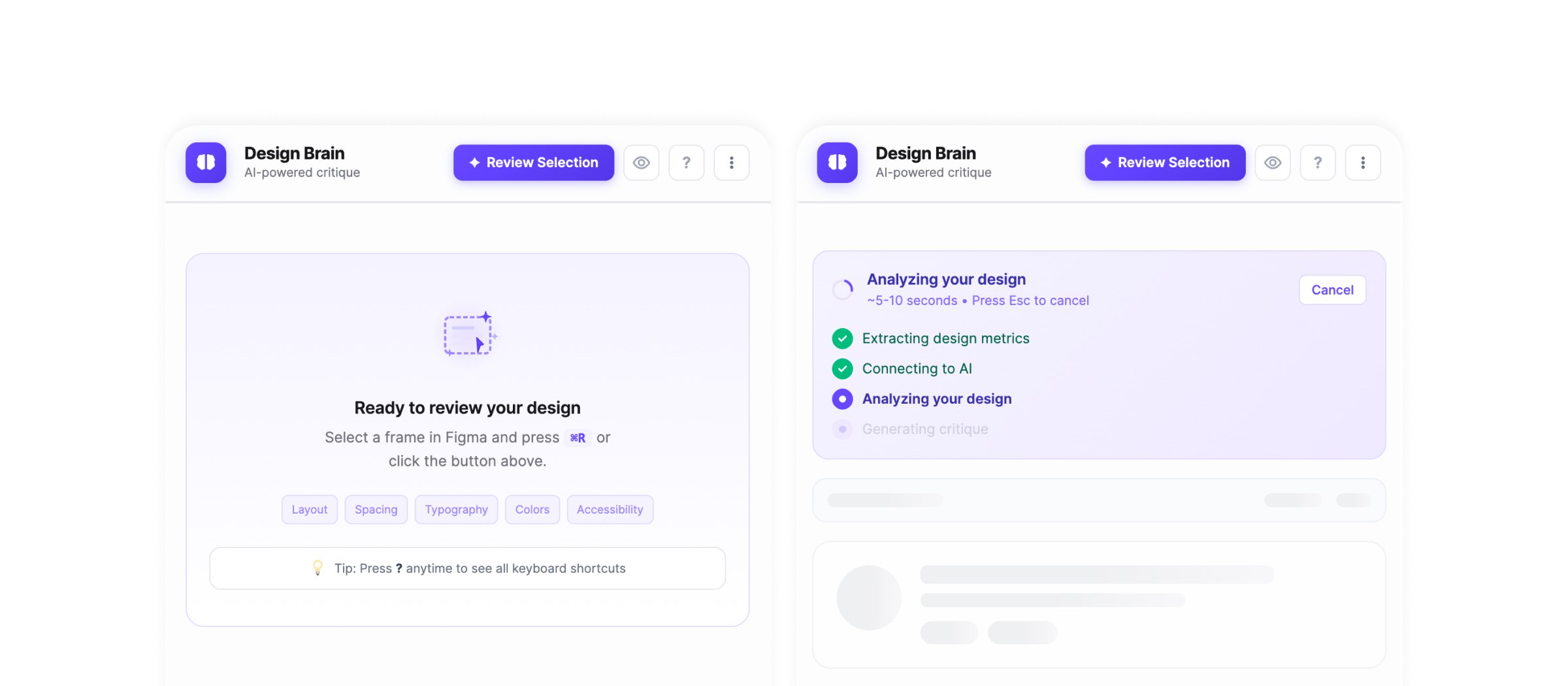 Design Brain plugin in its ready state beside the analysis in progress